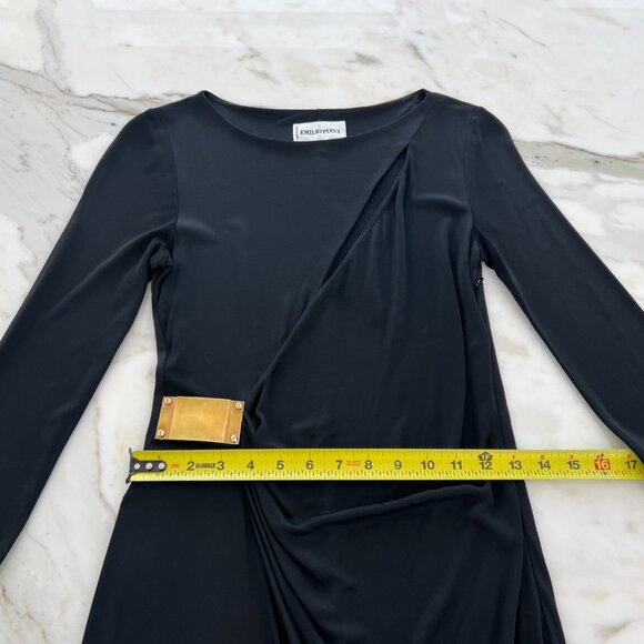 EMILIO PUCCI BLACK FAUX WRAP GOLD BUCKLE DRESS MODEL 36RH41 SIZE IT 40 / US 6 - Picture 9 of 17